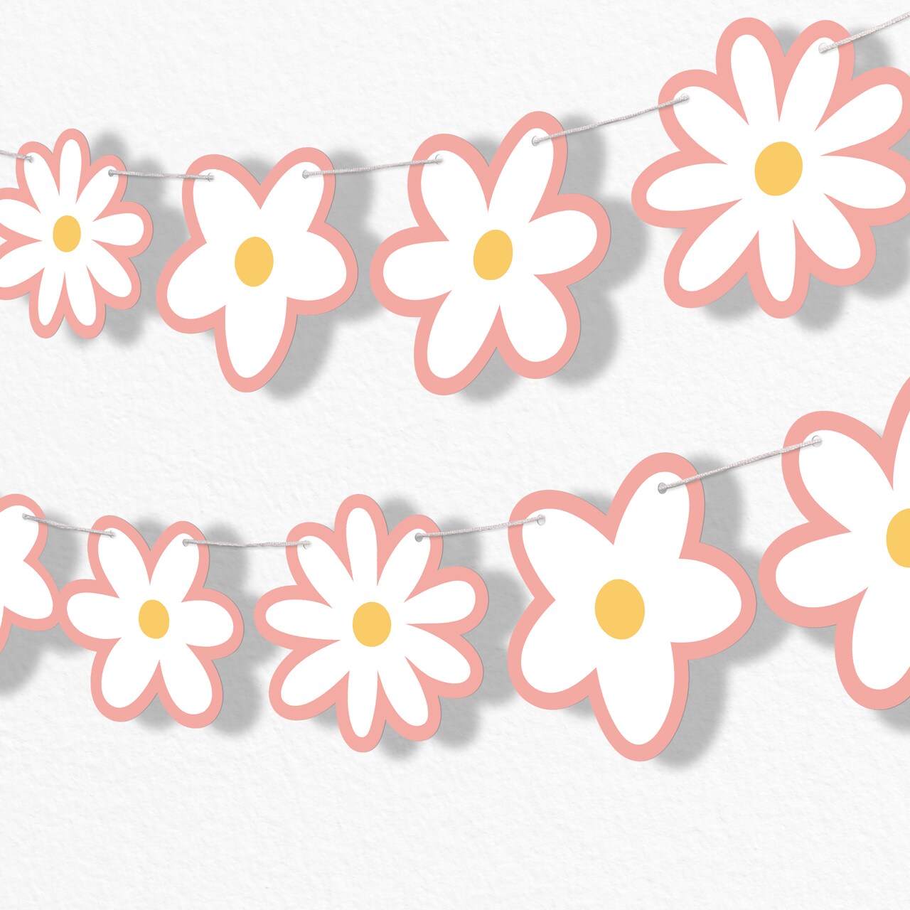 Big Dot of Happiness Pink Daisy Flowers Garland Banner, Boho Hanging Decorations, Groovy Floral Party Banner, 30 Feet of Cord, 15 Double-Sided Daisies